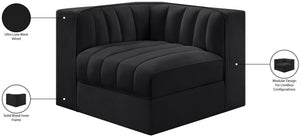 Meridian Furniture Rummi Channel Tufted Velvet Modular Chair for Modern and Contemporary Living Rooms Black Corner 660Black-Corner
