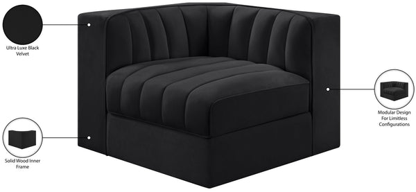 Meridian Furniture Rummi Channel Tufted Velvet Modular Chair for Modern and Contemporary Living Rooms Black Corner 660Black-Corner