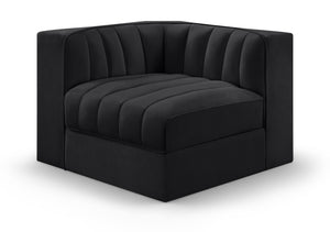 Meridian Furniture Rummi Channel Tufted Velvet Modular Chair for Modern and Contemporary Living Rooms Black Corner 660Black-Corner
