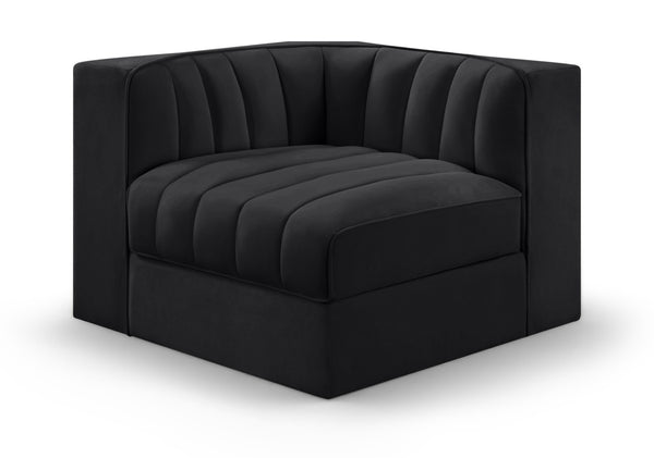 Meridian Furniture Rummi Channel Tufted Velvet Modular Chair for Modern and Contemporary Living Rooms Black Corner 660Black-Corner