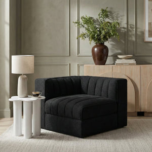 Meridian Furniture Rummi Channel Tufted Velvet Modular Chair for Modern and Contemporary Living Rooms Black Corner 660Black-Corner