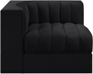 Meridian Furniture Rummi Channel Tufted Velvet Modular Chair for Modern and Contemporary Living Rooms Black Corner 660Black-Corner