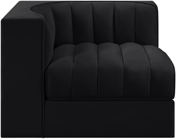 Meridian Furniture Rummi Channel Tufted Velvet Modular Chair for Modern and Contemporary Living Rooms Black Corner 660Black-Corner