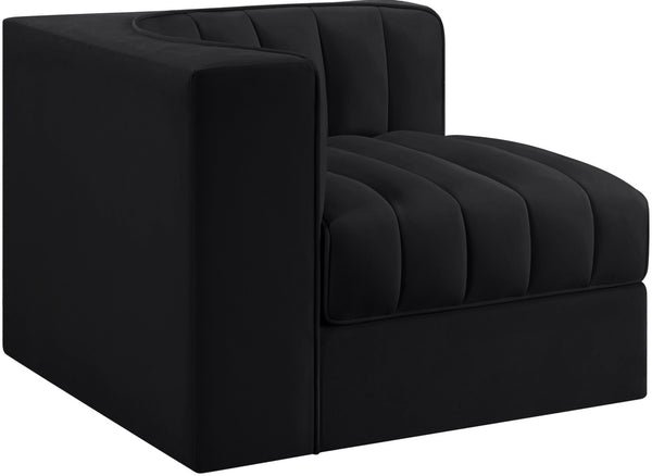 Meridian Furniture Rummi Channel Tufted Velvet Modular Chair for Modern and Contemporary Living Rooms Black Corner 660Black-Corner