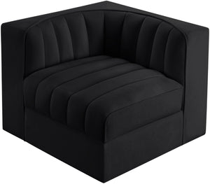 Meridian Furniture Rummi Channel Tufted Velvet Modular Chair for Modern and Contemporary Living Rooms Black Corner 660Black-Corner