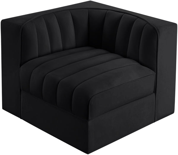Meridian Furniture Rummi Channel Tufted Velvet Modular Chair for Modern and Contemporary Living Rooms Black Corner 660Black-Corner