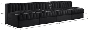 Meridian Furniture Rummi Four Piece Channel Tufted Modular Sofa in Black Performance Velvet Fabric 660Black-S116