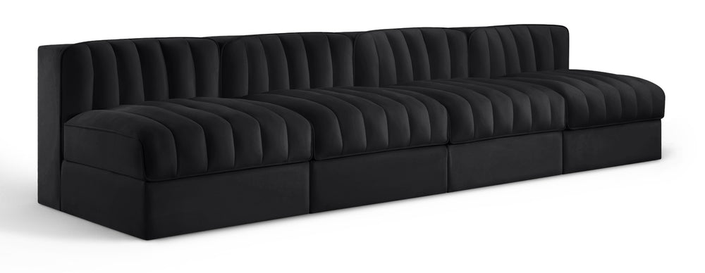 Meridian Furniture Rummi Four Piece Channel Tufted Modular Sofa in Black Performance Velvet Fabric 660Black-S116