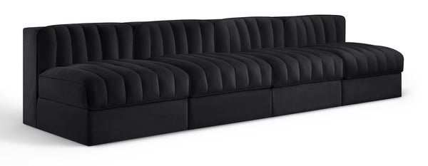 Meridian Furniture Rummi Four Piece Channel Tufted Modular Sofa in Black Performance Velvet Fabric 660Black-S116