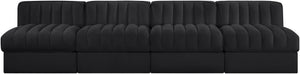 Meridian Furniture Rummi Four Piece Channel Tufted Modular Sofa in Black Performance Velvet Fabric 660Black-S116