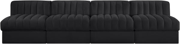 Meridian Furniture Rummi Four Piece Channel Tufted Modular Sofa in Black Performance Velvet Fabric 660Black-S116