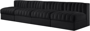 Meridian Furniture Rummi Four Piece Channel Tufted Modular Sofa in Black Performance Velvet Fabric 660Black-S116