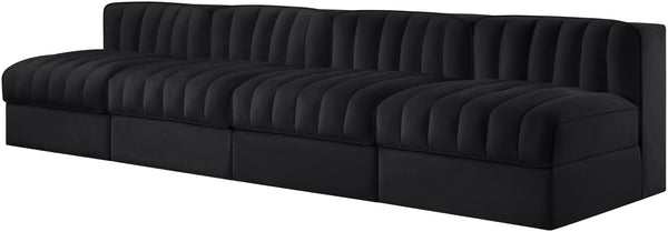 Meridian Furniture Rummi Four Piece Channel Tufted Modular Sofa in Black Performance Velvet Fabric 660Black-S116