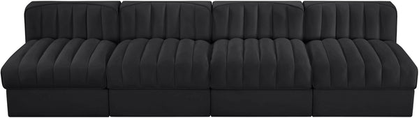 Meridian Furniture Rummi Four Piece Channel Tufted Modular Sofa in Black Performance Velvet Fabric 660Black-S116