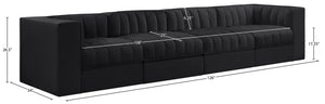 Meridian Furniture Rummi Four Piece Modular Sofa Channel Tufted Black Velvet Low Profile Living Room 660Black-S126