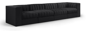 Meridian Furniture Rummi Four Piece Modular Sofa Channel Tufted Black Velvet Low Profile Living Room 660Black-S126