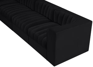 Meridian Furniture Rummi Four Piece Modular Sofa Channel Tufted Black Velvet Low Profile Living Room 660Black-S126