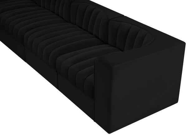 Meridian Furniture Rummi Four Piece Modular Sofa Channel Tufted Black Velvet Low Profile Living Room 660Black-S126