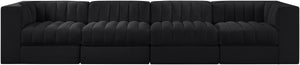 Meridian Furniture Rummi Four Piece Modular Sofa Channel Tufted Black Velvet Low Profile Living Room 660Black-S126
