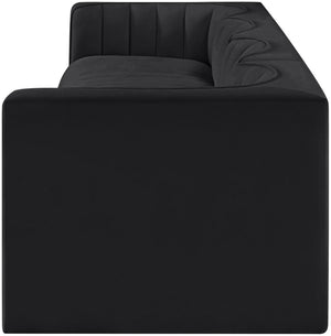Meridian Furniture Rummi Four Piece Modular Sofa Channel Tufted Black Velvet Low Profile Living Room 660Black-S126