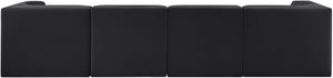 Meridian Furniture Rummi Four Piece Modular Sofa Channel Tufted Black Velvet Low Profile Living Room 660Black-S126
