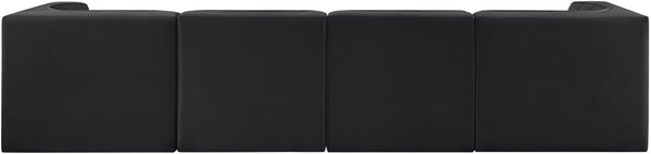Meridian Furniture Rummi Four Piece Modular Sofa Channel Tufted Black Velvet Low Profile Living Room 660Black-S126