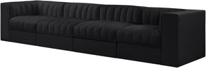 Meridian Furniture Rummi Four Piece Modular Sofa Channel Tufted Black Velvet Low Profile Living Room 660Black-S126