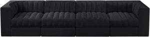 Meridian Furniture Rummi Four Piece Modular Sofa Channel Tufted Black Velvet Low Profile Living Room 660Black-S126