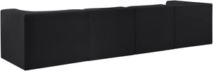 Meridian Furniture Rummi Four Piece Modular Sofa Channel Tufted Black Velvet Low Profile Living Room 660Black-S126