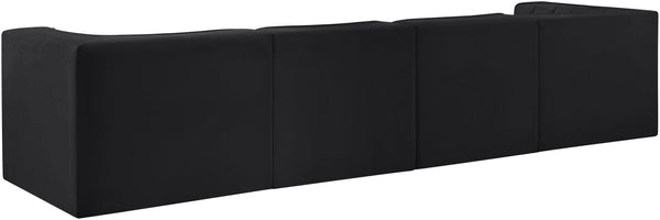 Meridian Furniture Rummi Four Piece Modular Sofa Channel Tufted Black Velvet Low Profile Living Room 660Black-S126