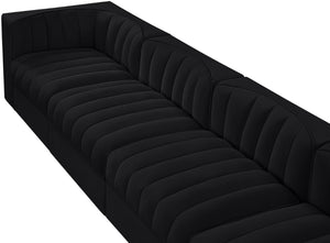 Meridian Furniture Rummi Four Piece Modular Sofa Channel Tufted Black Velvet Low Profile Living Room 660Black-S126