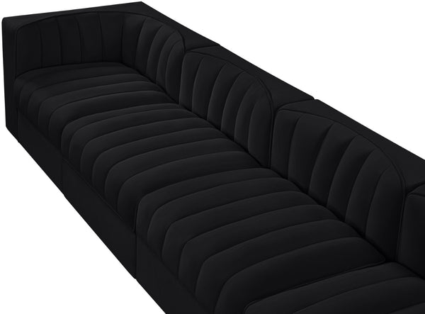 Meridian Furniture Rummi Four Piece Modular Sofa Channel Tufted Black Velvet Low Profile Living Room 660Black-S126