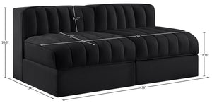 Meridian Furniture Rummi Channel Tufted Modular Loveseat in Stain Resistant Performance Velvet for Modern Living Black 58 inches 660Black-S58