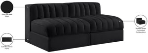 Meridian Furniture Rummi Channel Tufted Modular Loveseat in Stain Resistant Performance Velvet for Modern Living Black 58 inches 660Black-S58