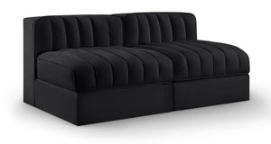Meridian Furniture Rummi Channel Tufted Modular Loveseat in Stain Resistant Performance Velvet for Modern Living Black 58 inches 660Black-S58