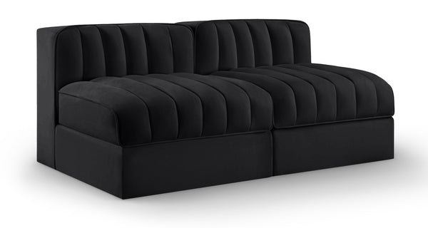 Meridian Furniture Rummi Channel Tufted Modular Loveseat in Stain Resistant Performance Velvet for Modern Living Black 58 inches 660Black-S58