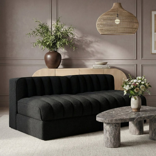 Meridian Furniture Rummi Channel Tufted Modular Loveseat in Stain Resistant Performance Velvet for Modern Living Black 58 inches 660Black-S58