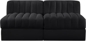 Meridian Furniture Rummi Channel Tufted Modular Loveseat in Stain Resistant Performance Velvet for Modern Living Black 58 inches 660Black-S58