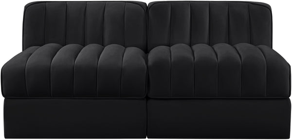 Meridian Furniture Rummi Channel Tufted Modular Loveseat in Stain Resistant Performance Velvet for Modern Living Black 58 inches 660Black-S58