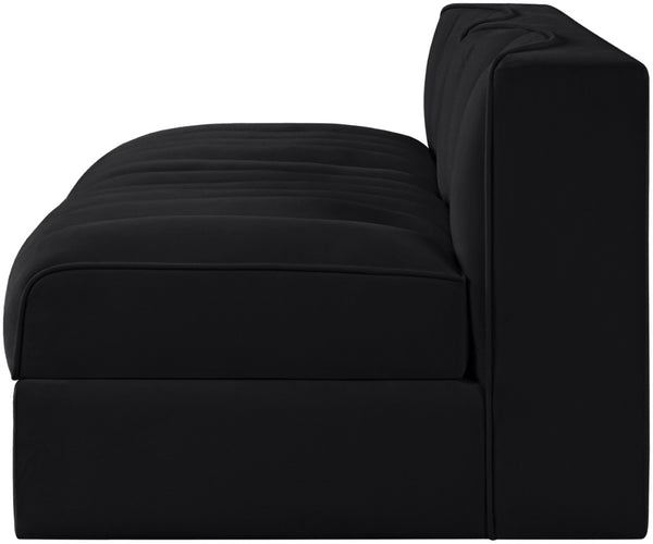 Meridian Furniture Rummi Channel Tufted Modular Loveseat in Stain Resistant Performance Velvet for Modern Living Black 58 inches 660Black-S58