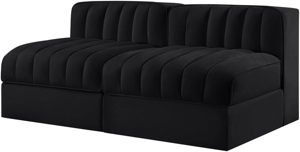Meridian Furniture Rummi Channel Tufted Modular Loveseat in Stain Resistant Performance Velvet for Modern Living Black 58 inches 660Black-S58