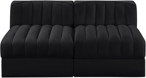 Meridian Furniture Rummi Channel Tufted Modular Loveseat in Stain Resistant Performance Velvet for Modern Living Black 58 inches 660Black-S58