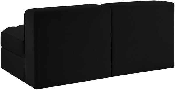 Meridian Furniture Rummi Channel Tufted Modular Loveseat in Stain Resistant Performance Velvet for Modern Living Black 58 inches 660Black-S58