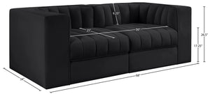 Meridian Furniture Rummi Channel Tufted Modular Loveseat in Stain Resistant Performance Velvet for Modern Living Black 68 inches 660Black-S68