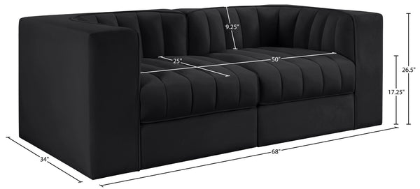 Meridian Furniture Rummi Channel Tufted Modular Loveseat in Stain Resistant Performance Velvet for Modern Living Black 68 inches 660Black-S68