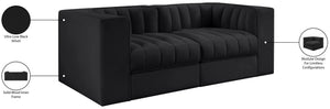 Meridian Furniture Rummi Channel Tufted Modular Loveseat in Stain Resistant Performance Velvet for Modern Living Black 68 inches 660Black-S68