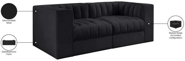 Meridian Furniture Rummi Channel Tufted Modular Loveseat in Stain Resistant Performance Velvet for Modern Living Black 68 inches 660Black-S68