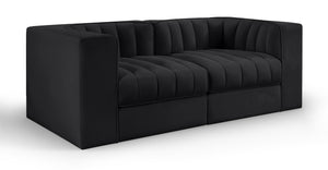 Meridian Furniture Rummi Channel Tufted Modular Loveseat in Stain Resistant Performance Velvet for Modern Living Black 68 inches 660Black-S68