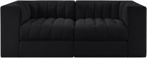Meridian Furniture Rummi Channel Tufted Modular Loveseat in Stain Resistant Performance Velvet for Modern Living Black 68 inches 660Black-S68