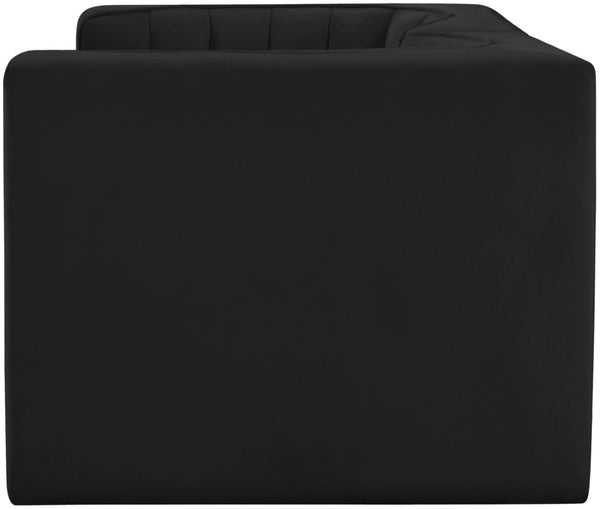 Meridian Furniture Rummi Channel Tufted Modular Loveseat in Stain Resistant Performance Velvet for Modern Living Black 68 inches 660Black-S68